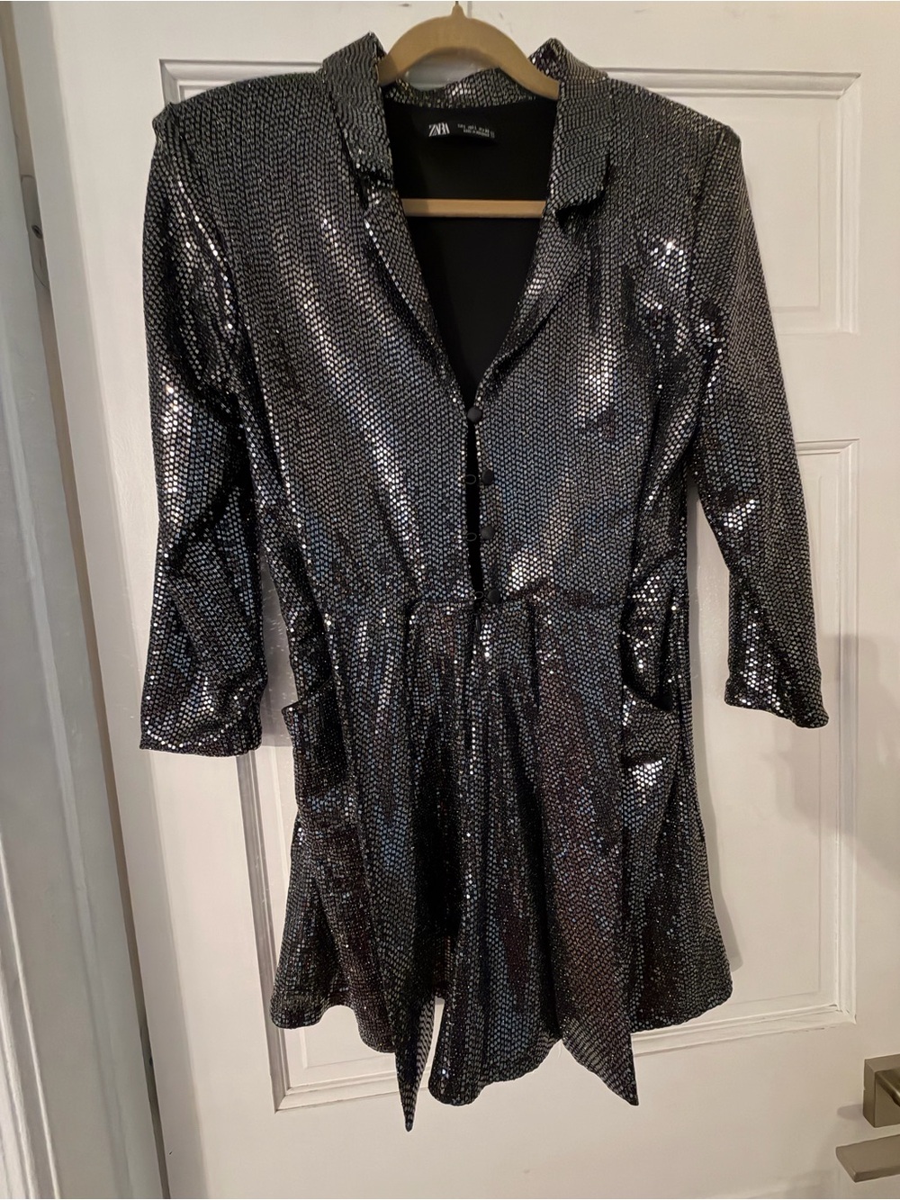 Zara Girls' Metallic Black Sequin Fit-and-Flare Dress